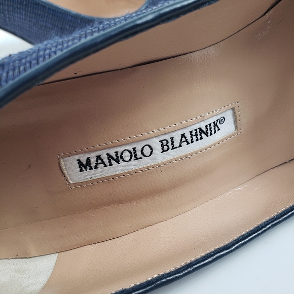 Manolo Blahnik Navy Blue Weave Embossed Pump High Heel sz EU 39 / US 8.5 - Picture 11 of 11
